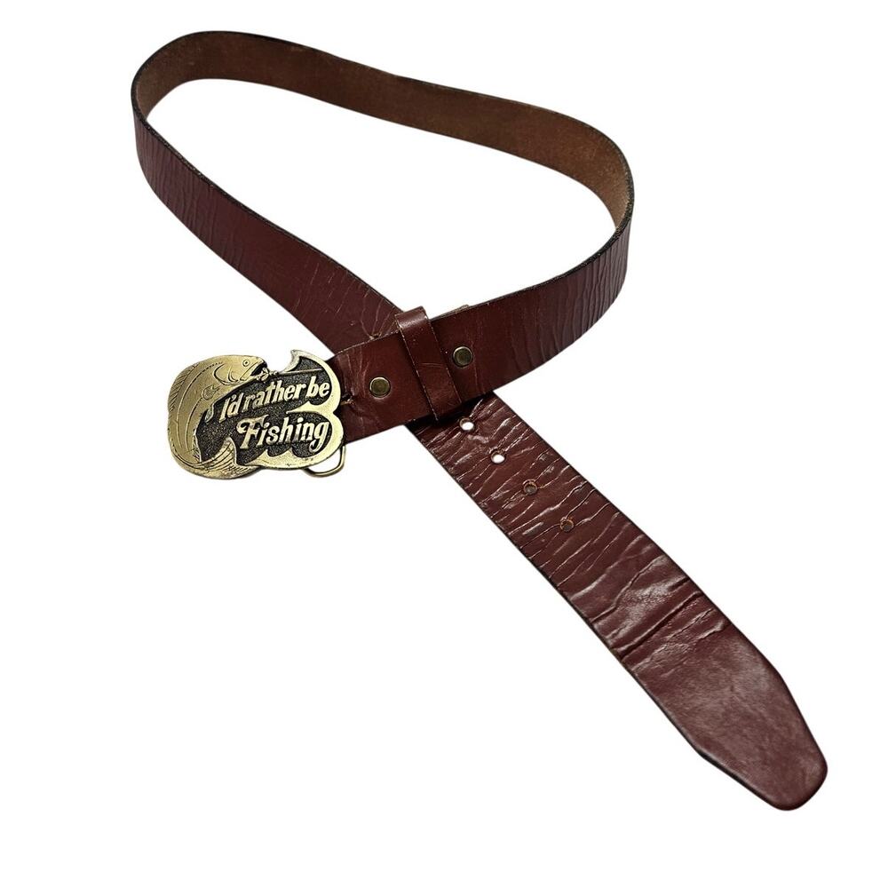 Vintage 70s I'd Rather Be Fishing The Great American Chicago Buckle Leather Belt